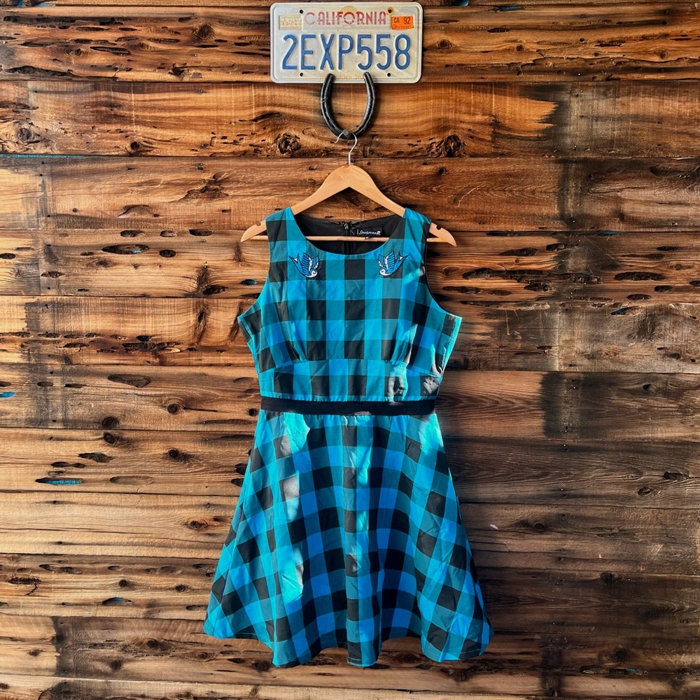 SOURPUSS | Teal Plaid Bird Punk Grunge Dress XL